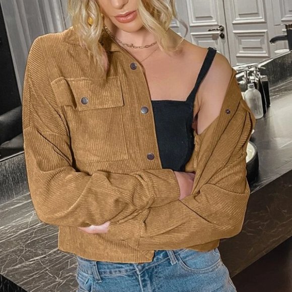 Corduroy Shacket Jacket Button Up Pocket PINK - Picture 3 of 6